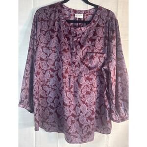 Liz Claiborne 3/4 sleeve dress shirt blouse purple size XL